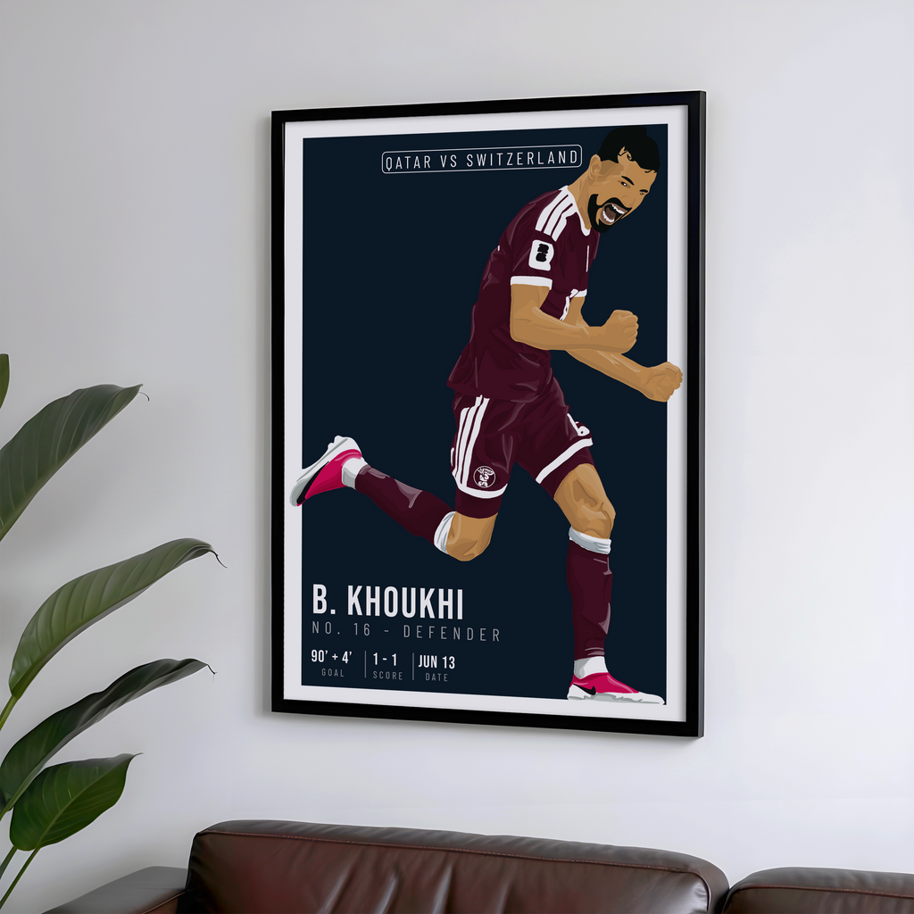 Boualem Khoukhi Qatar Poster | Hand-Drawn Illustration | World Cup Football Art | Soccer Fan Gift
