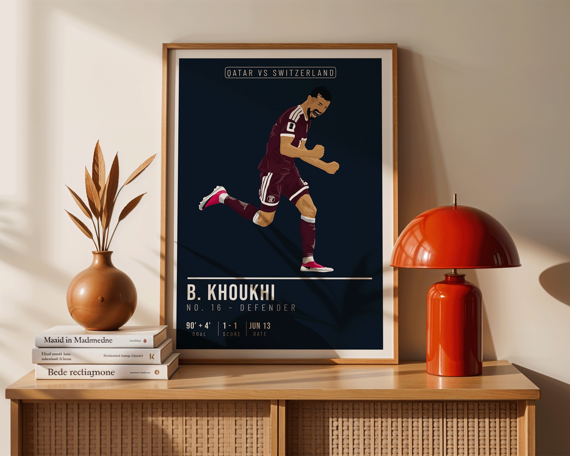 Boualem Khoukhi Qatar Poster | Hand-Drawn Illustration | World Cup Football Art | Soccer Fan Gift