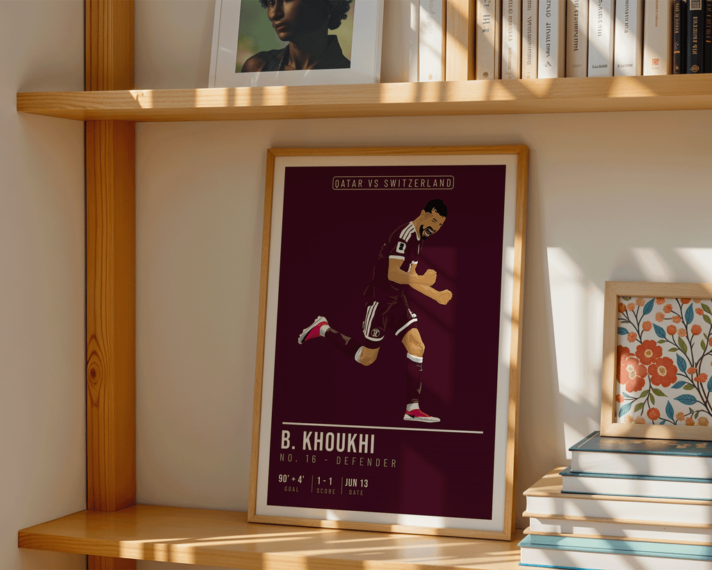 Boualem Khoukhi Qatar Poster | Hand-Drawn Illustration | World Cup Football Art | Soccer Fan Gift