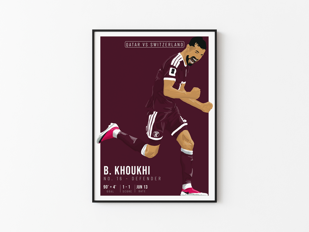Boualem Khoukhi Qatar Poster | Hand-Drawn Illustration | World Cup Football Art | Soccer Fan Gift