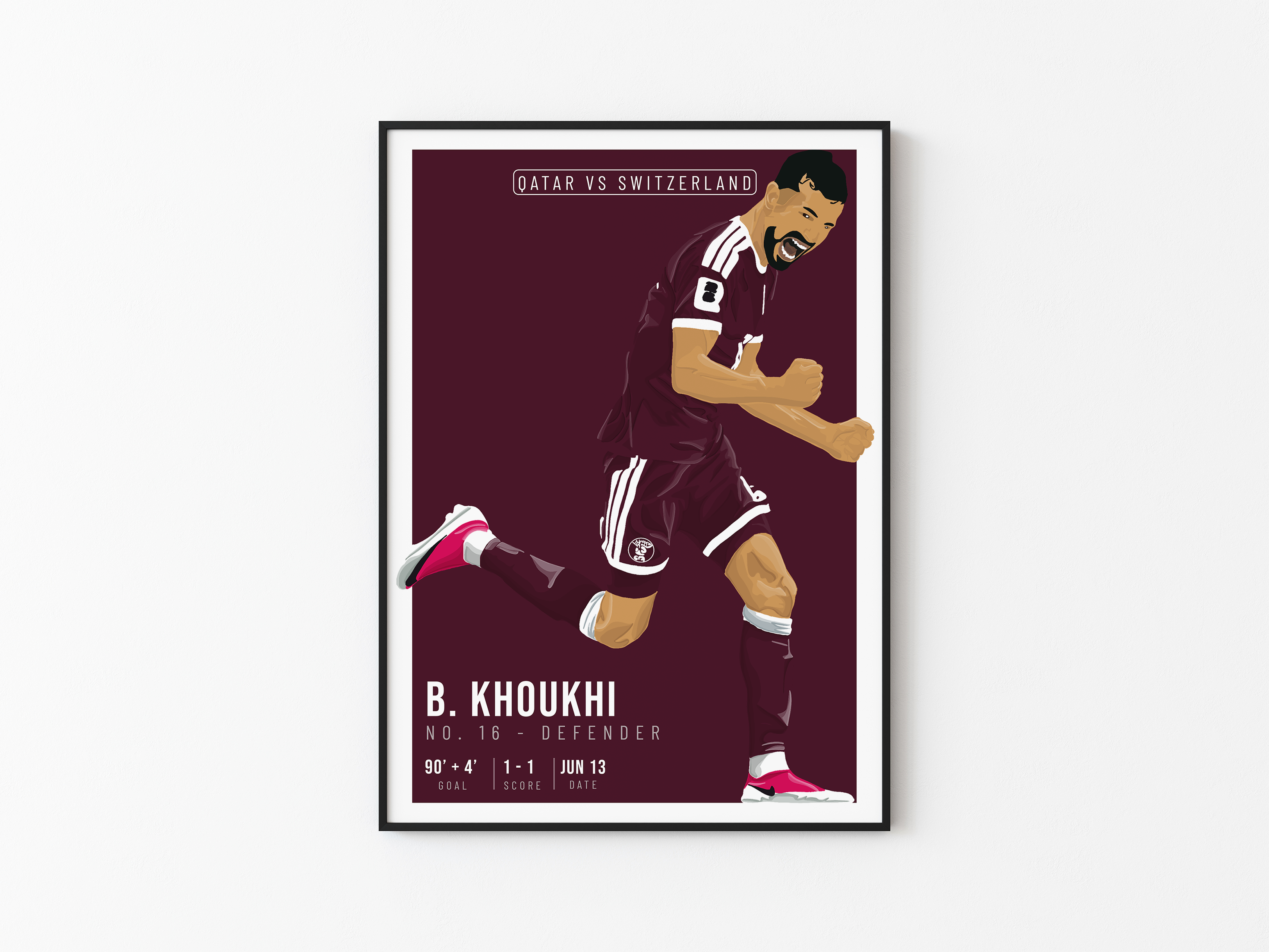 Boualem Khoukhi Qatar Poster | Hand-Drawn Illustration | World Cup Football Art | Soccer Fan Gift