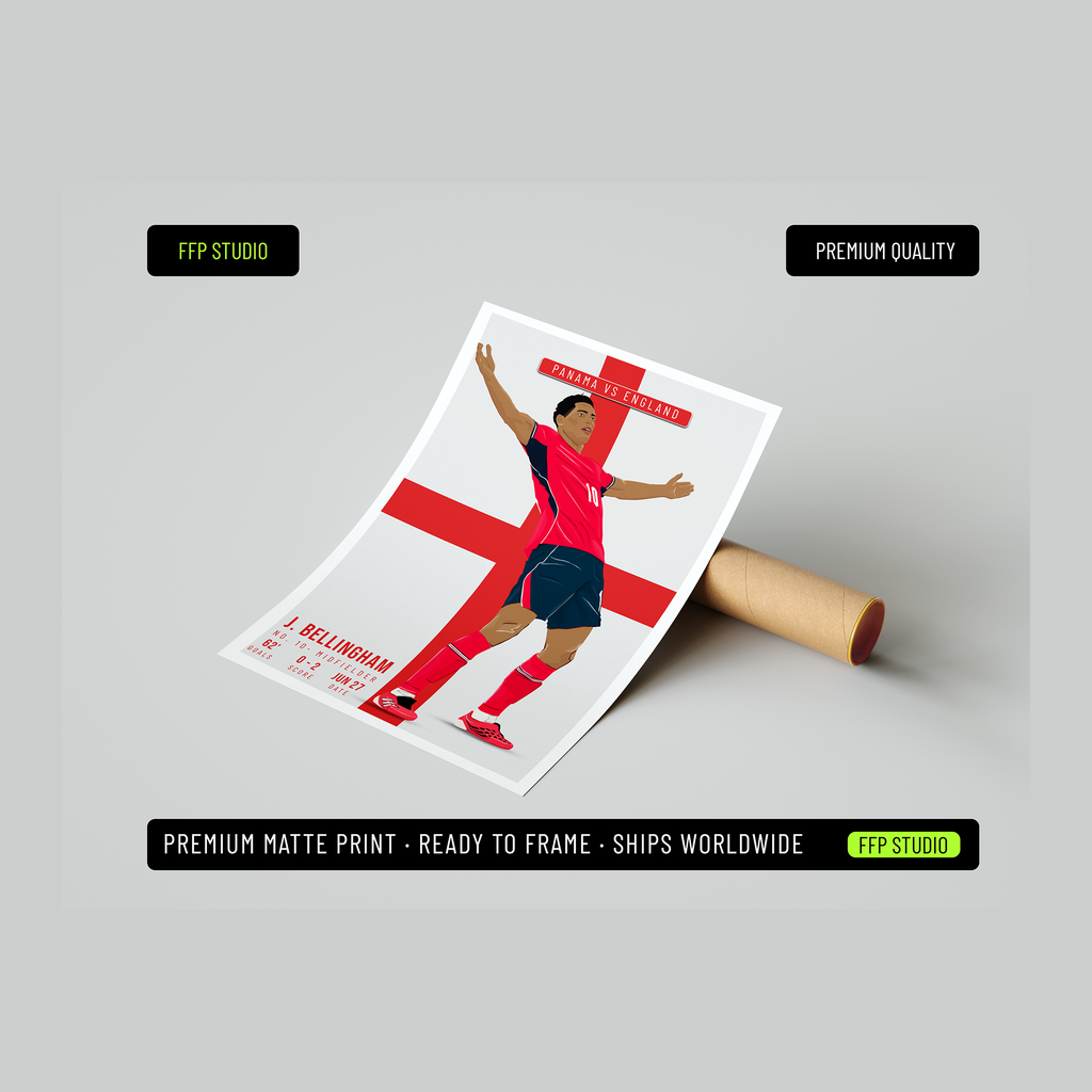 Jude Bellingham England Poster | Hand-Drawn Illustration | World Cup Football Art