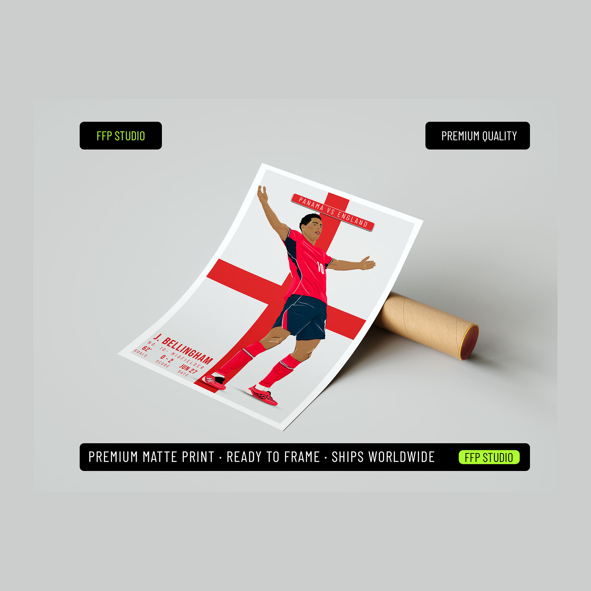 Jude Bellingham England Poster | Hand-Drawn Illustration | World Cup Football Art