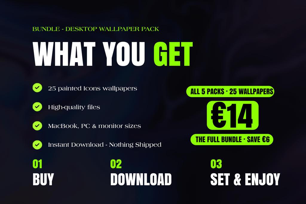 Football Wallpaper Bundle – 25 Painted Wallpapers for MacBook & PC | Messi, CR7, Neymar, Yamal & Icons