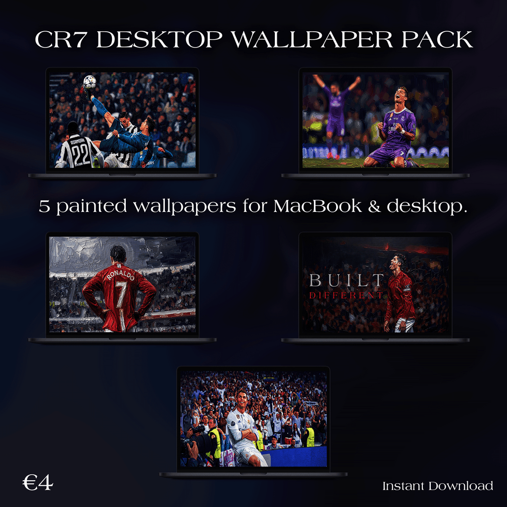 CR7 Desktop Wallpaper Pack – 5 Painted Wallpapers for MacBook & PC | Digital Download