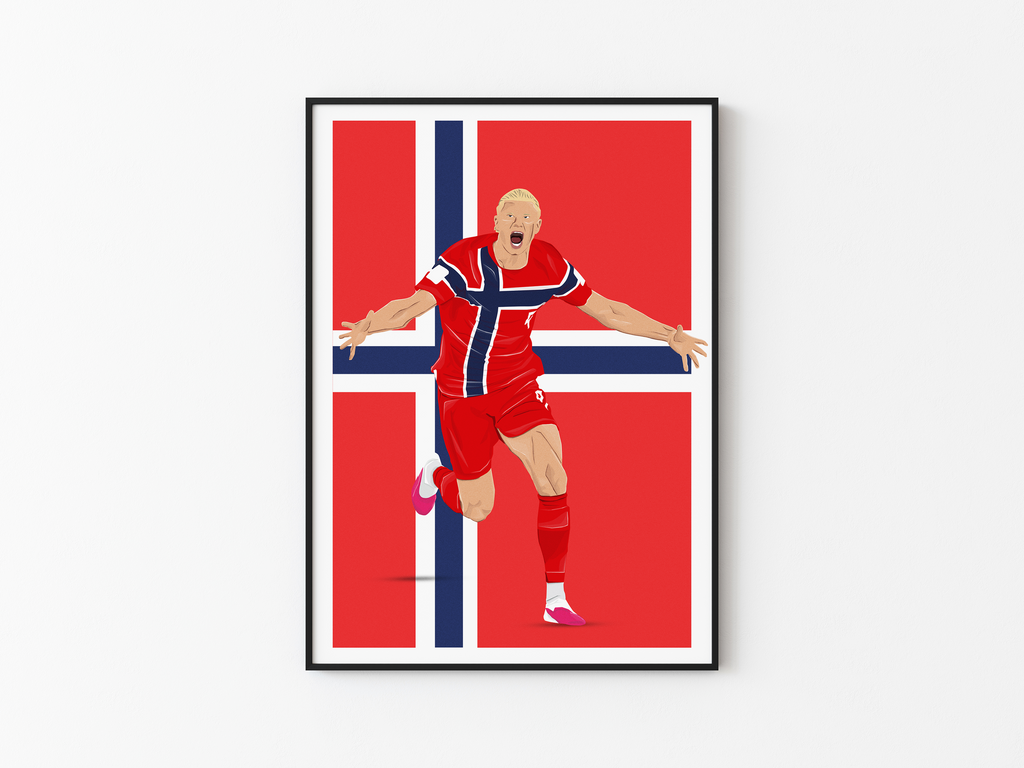 Erling Haaland Norway Poster | Hand-Drawn Illustration | World Cup Football Art