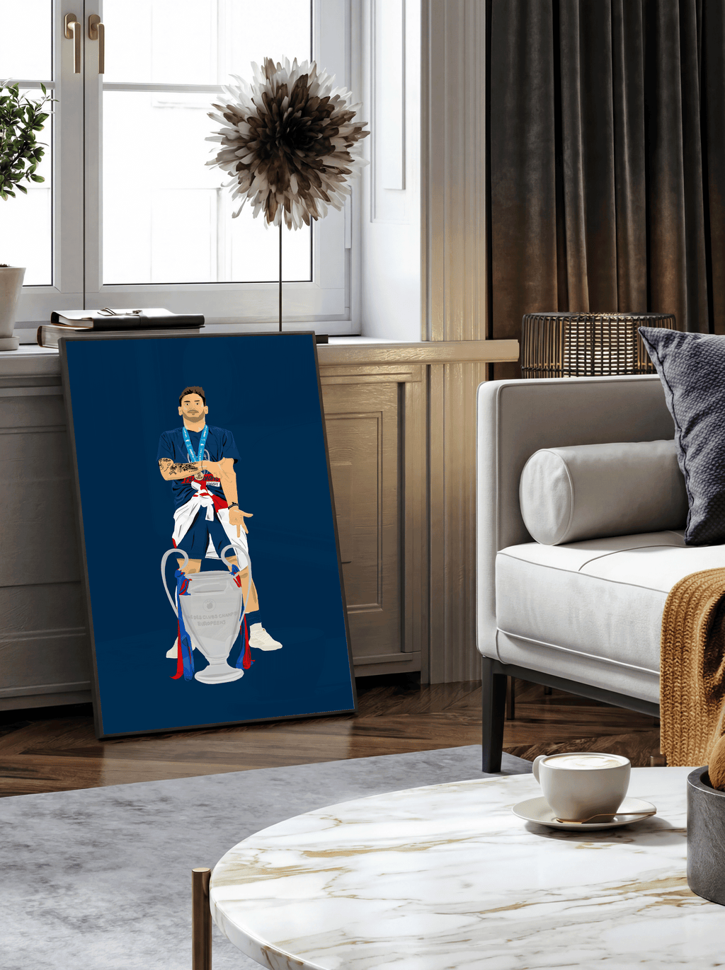 Khvicha Kvaratskhelia - PSG Champions League Illustration Poster