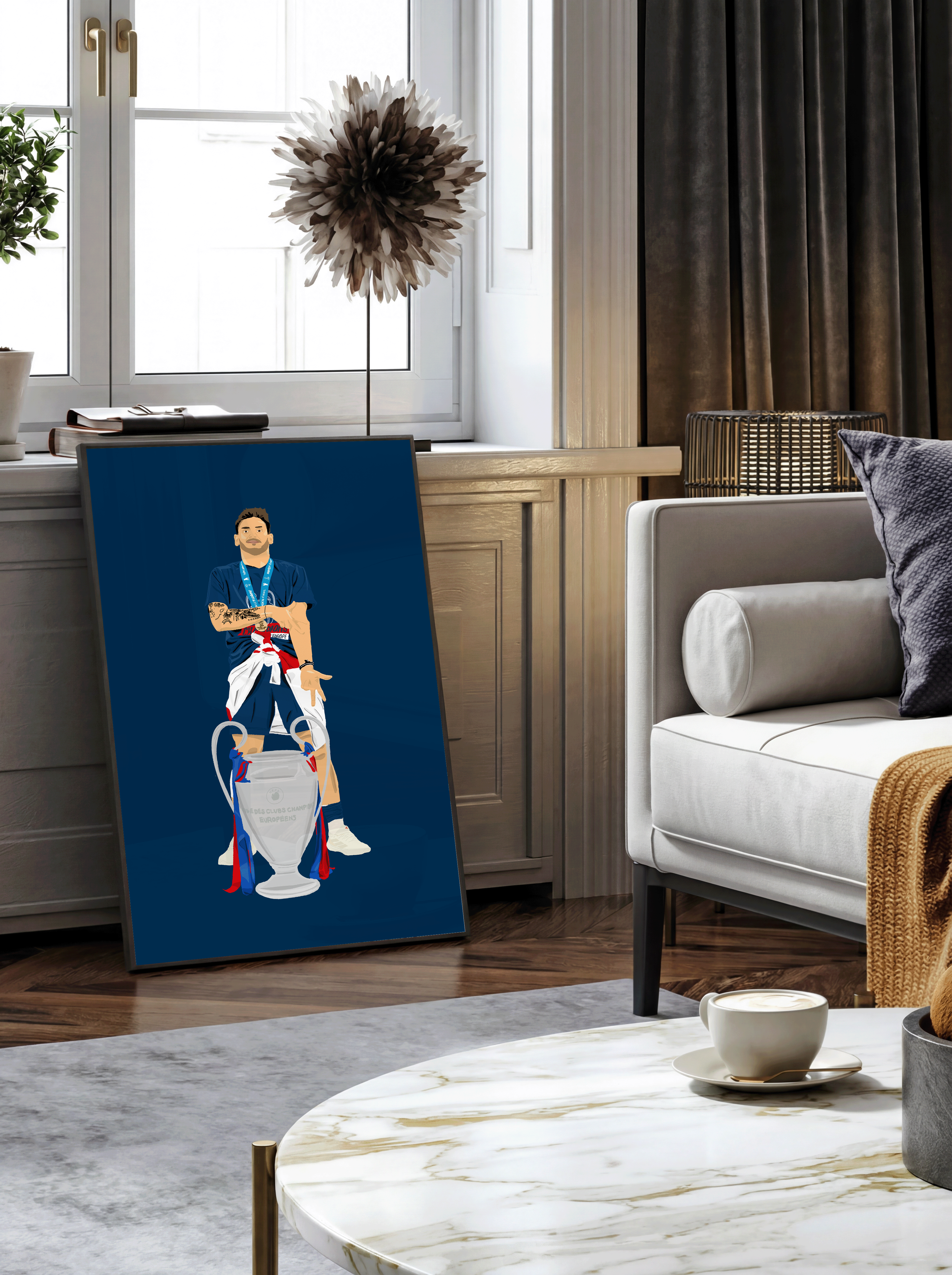 Khvicha Kvaratskhelia - PSG Champions League Illustration Poster