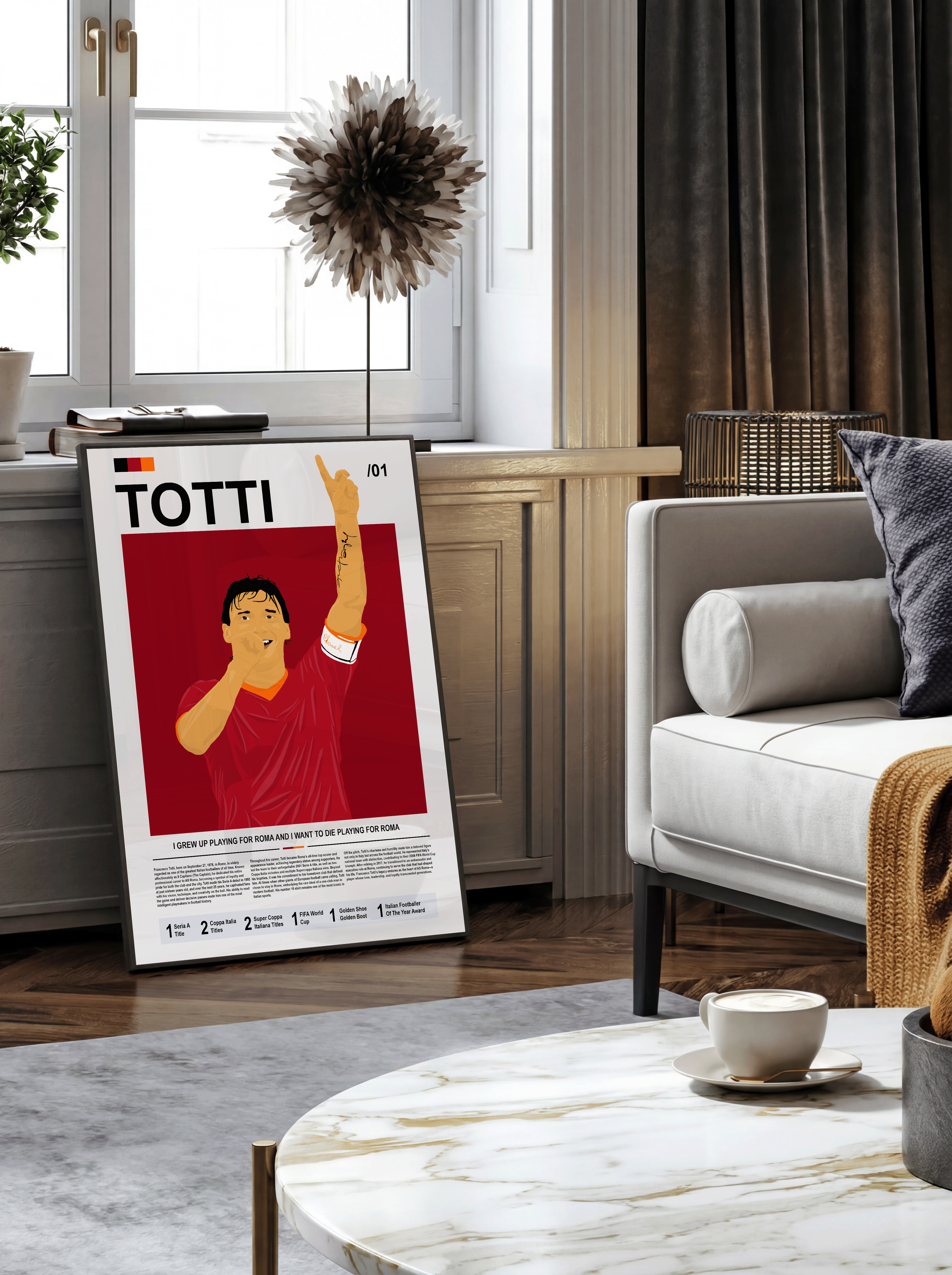 Francesco Totti Bio - AS Roma Illustration Poster