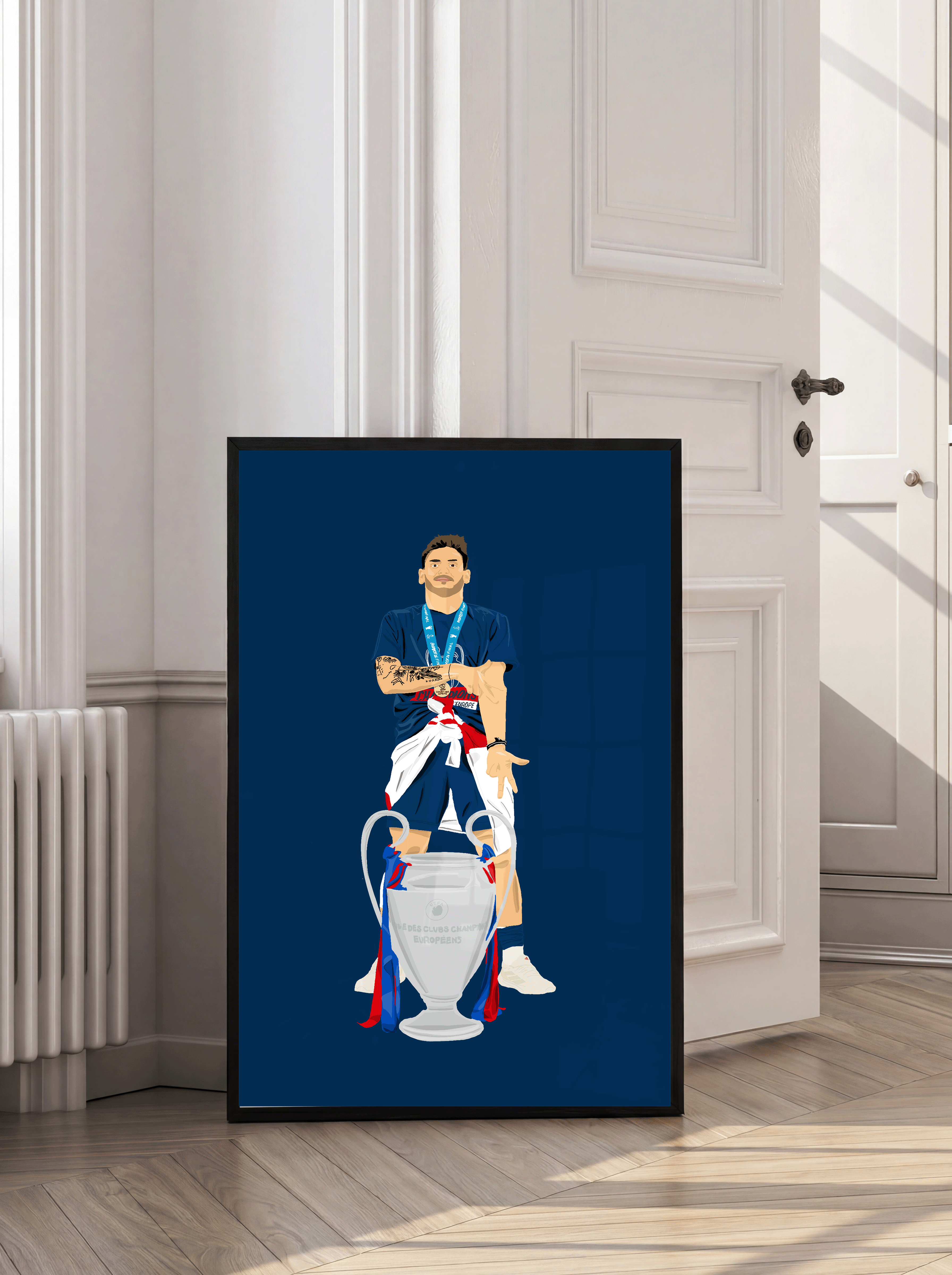 Khvicha Kvaratskhelia - PSG Champions League Illustration Poster