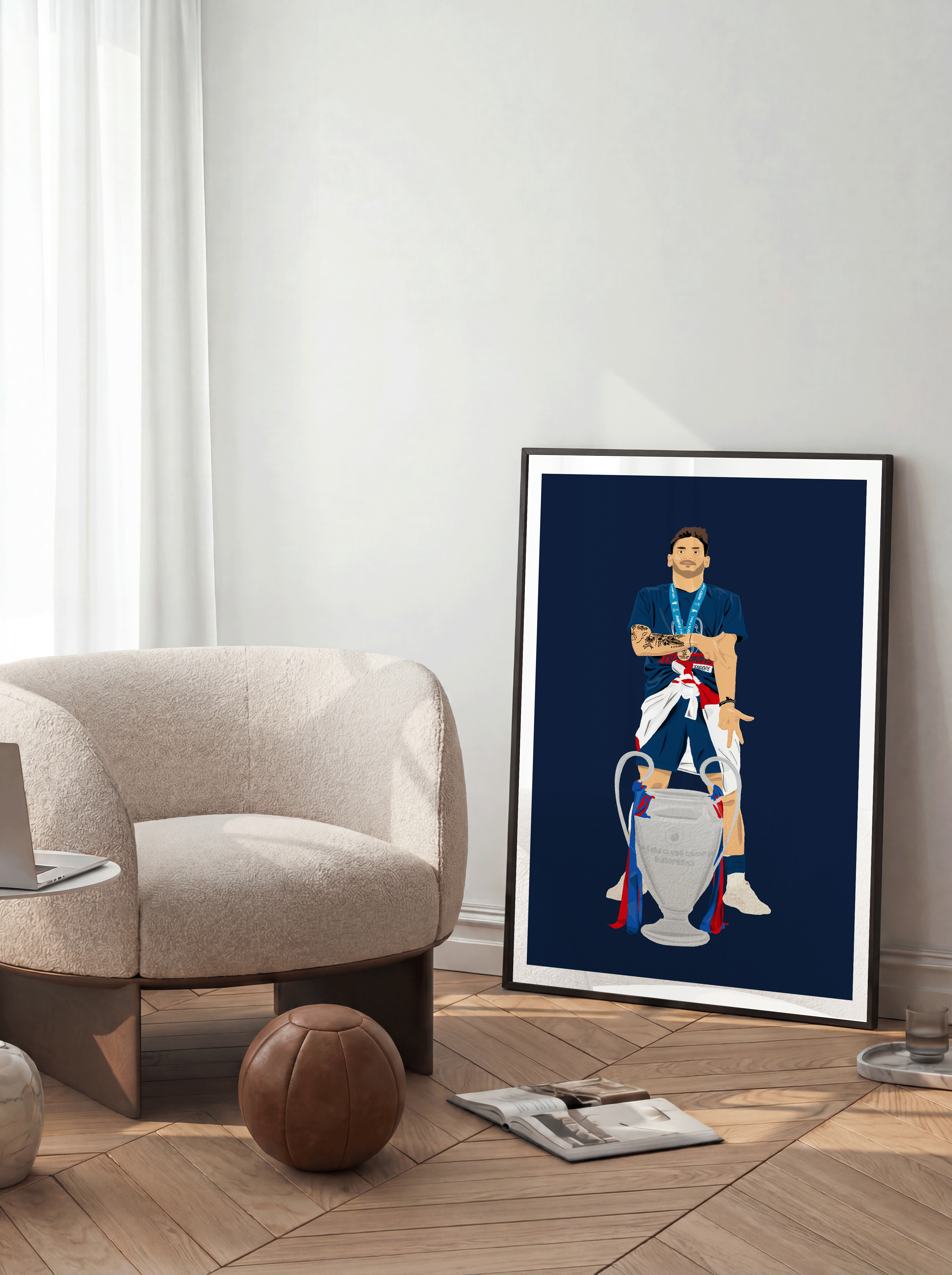 Khvicha Kvaratskhelia - PSG Champions League Illustration Poster