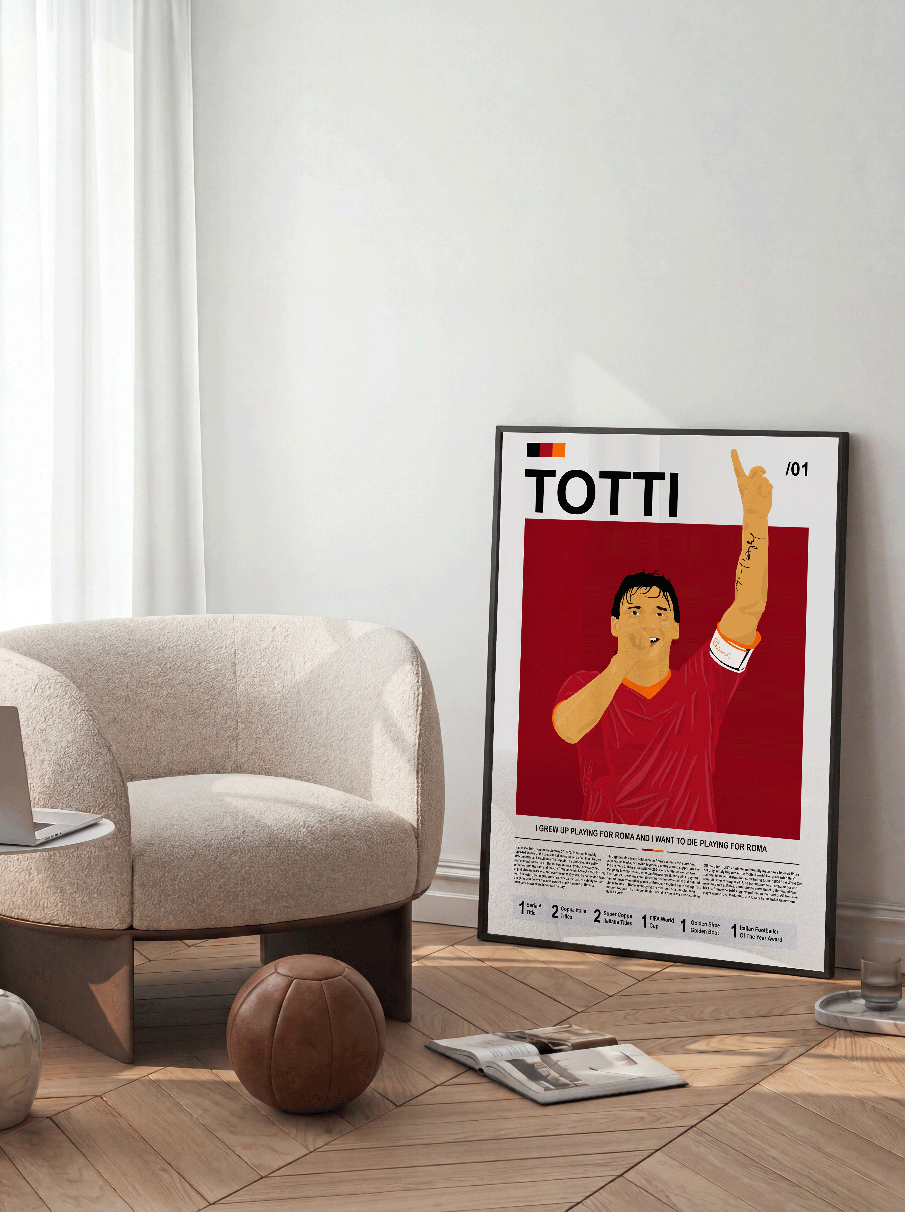 Francesco Totti Bio - AS Roma Illustration Poster