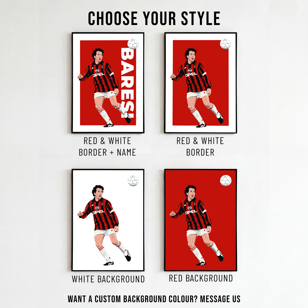 Franco Baresi - AC Milan Icon Poster | Hand-Drawn Illustration Print