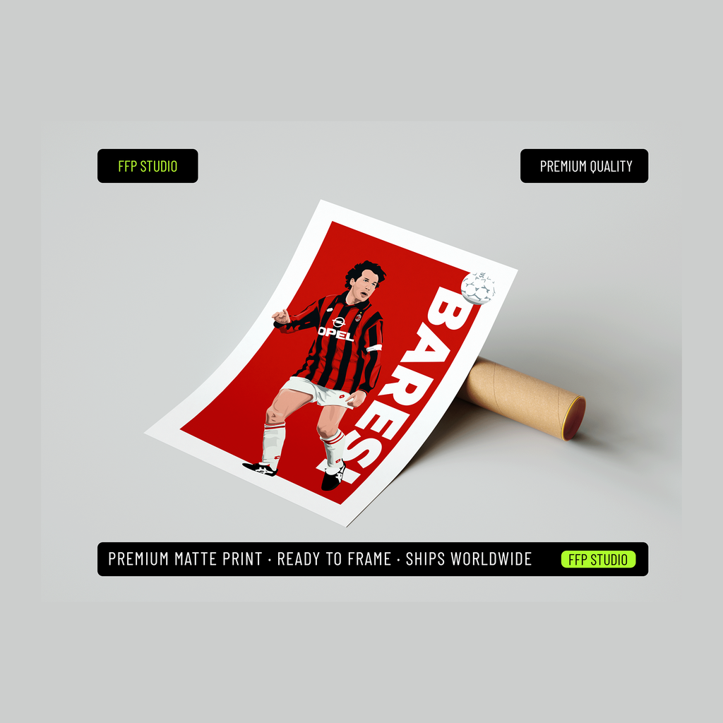 Franco Baresi - AC Milan Icon Poster | Hand-Drawn Illustration Print