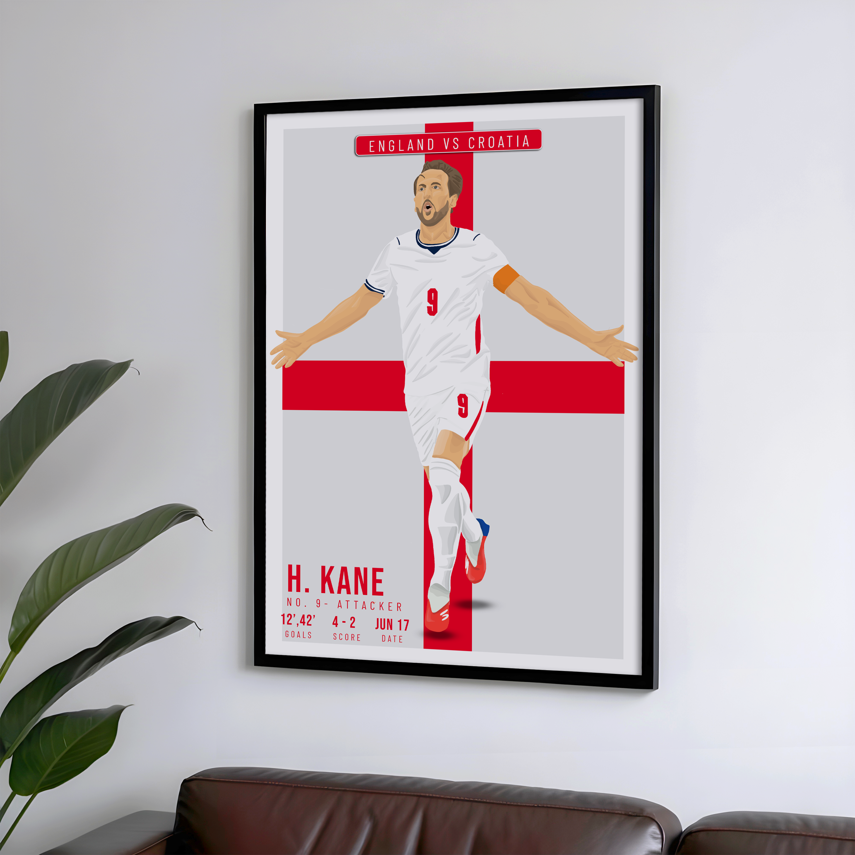 Harry Kane England Poster | Hand-Drawn Illustration | World Cup Football Art