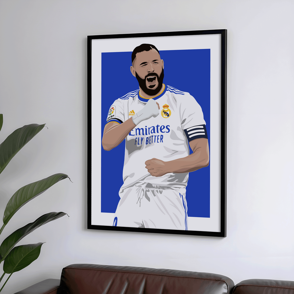 Karim Benzema - Real Madrid La Liga Poster | Hand-Drawn Illustration Print