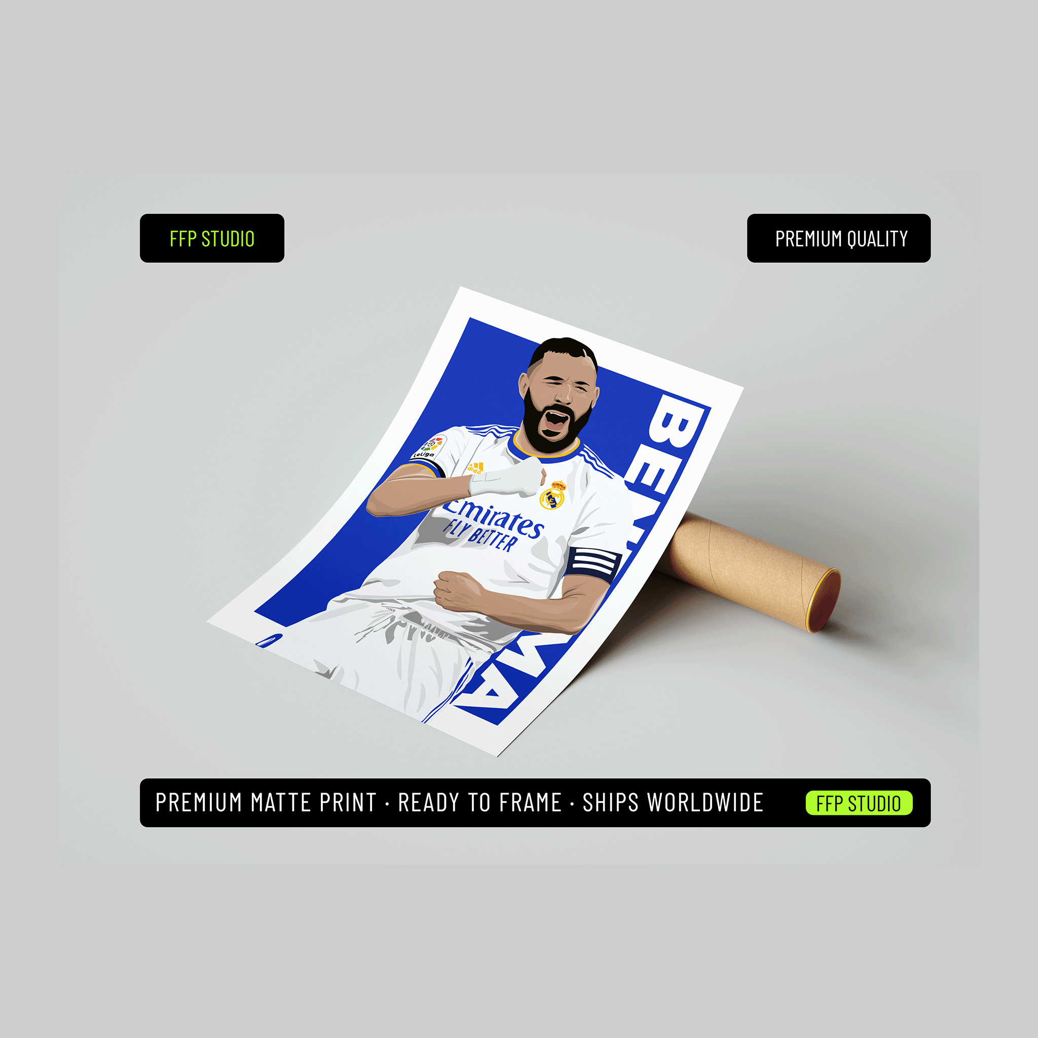 Karim Benzema - Real Madrid La Liga Poster | Hand-Drawn Illustration Print