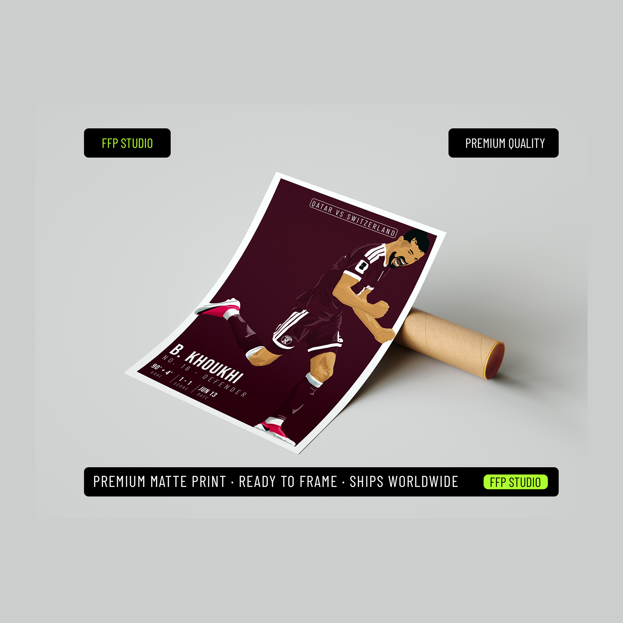 Boualem Khoukhi Qatar Poster | Hand-Drawn Illustration | World Cup Football Art | Soccer Fan Gift