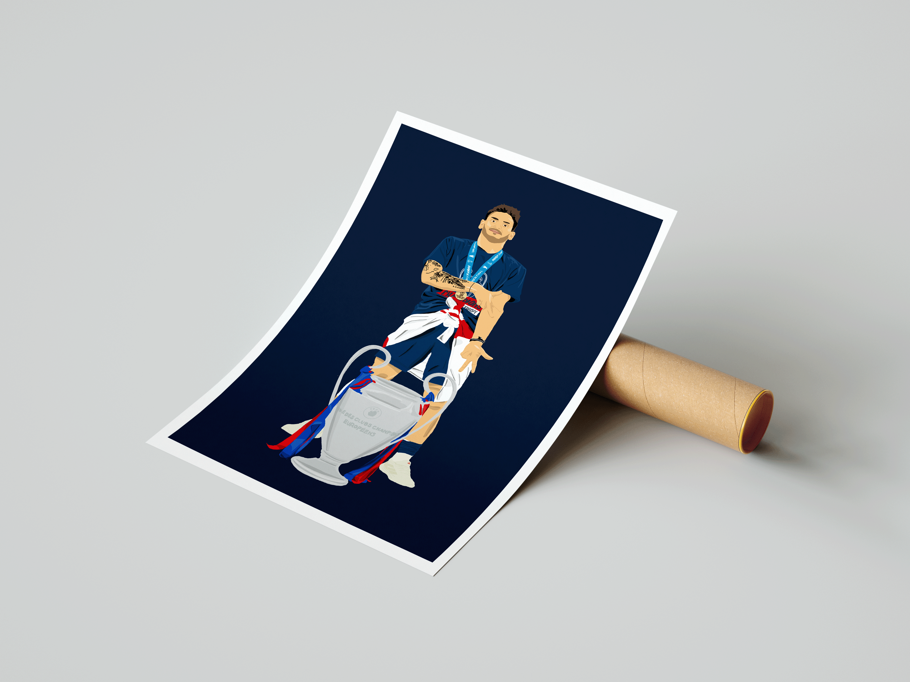 Khvicha Kvaratskhelia - PSG Champions League Illustration Poster