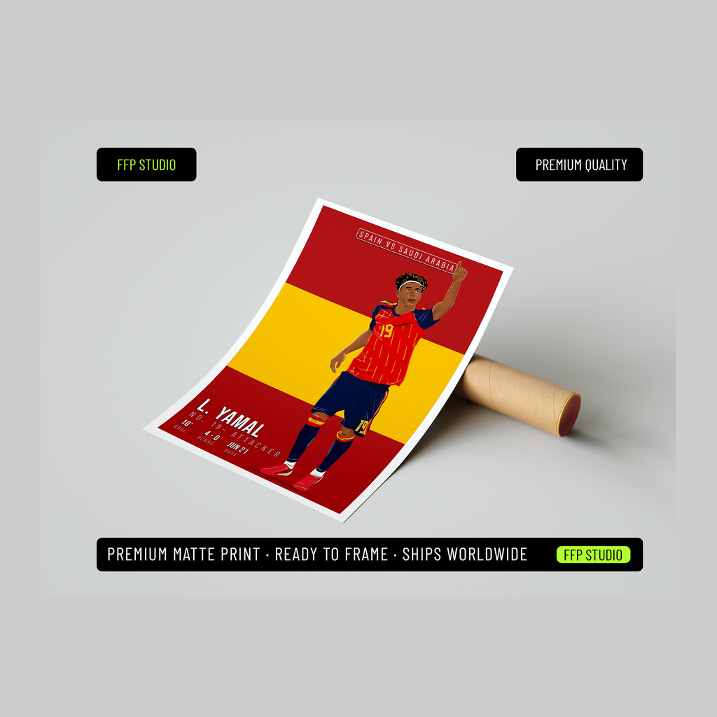 Lamine Yamal Spain Poster | Hand-Drawn Illustration | World Cup Football Art
