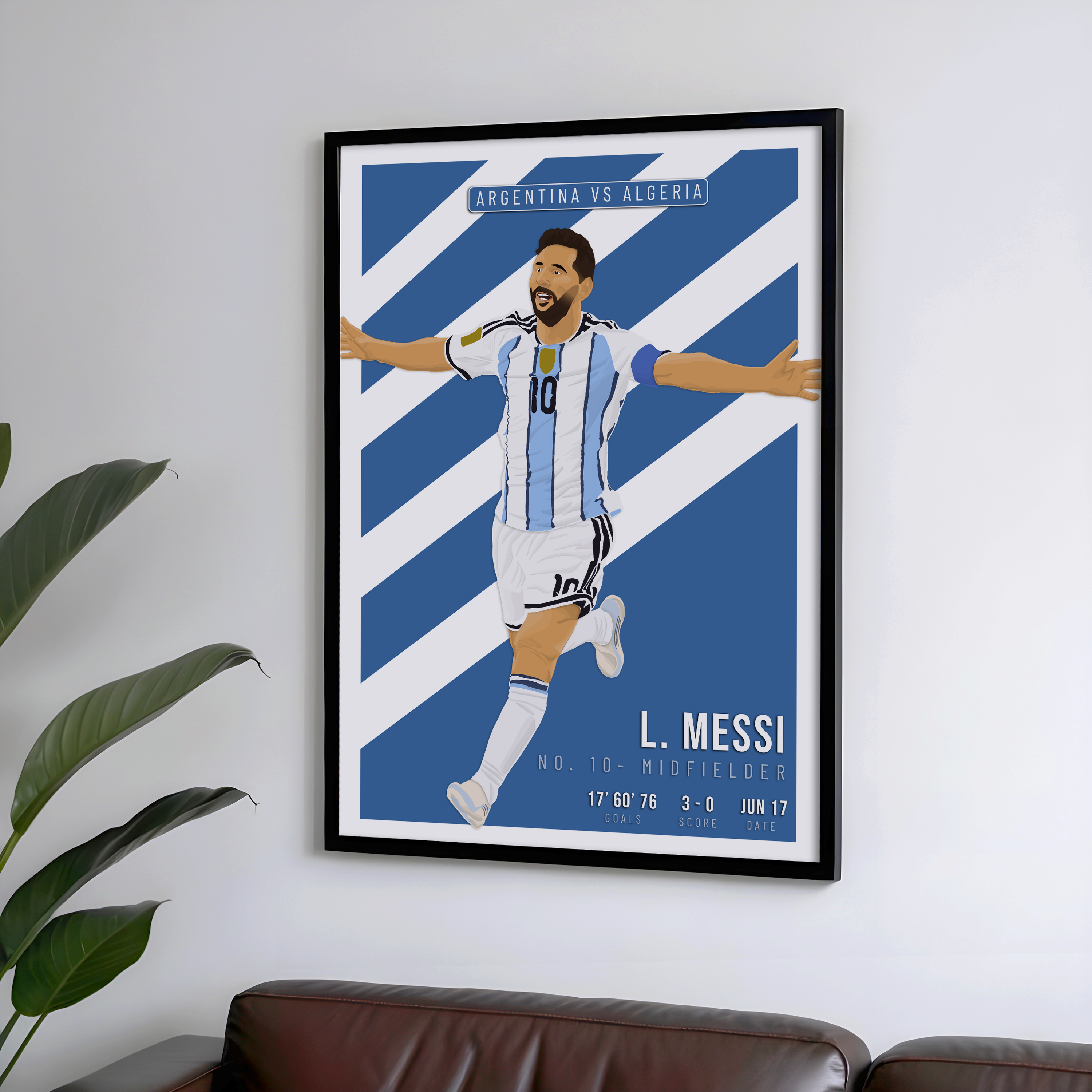 Lionel Messi Argentina Poster | Hand-Drawn Illustration | World Cup Football Art