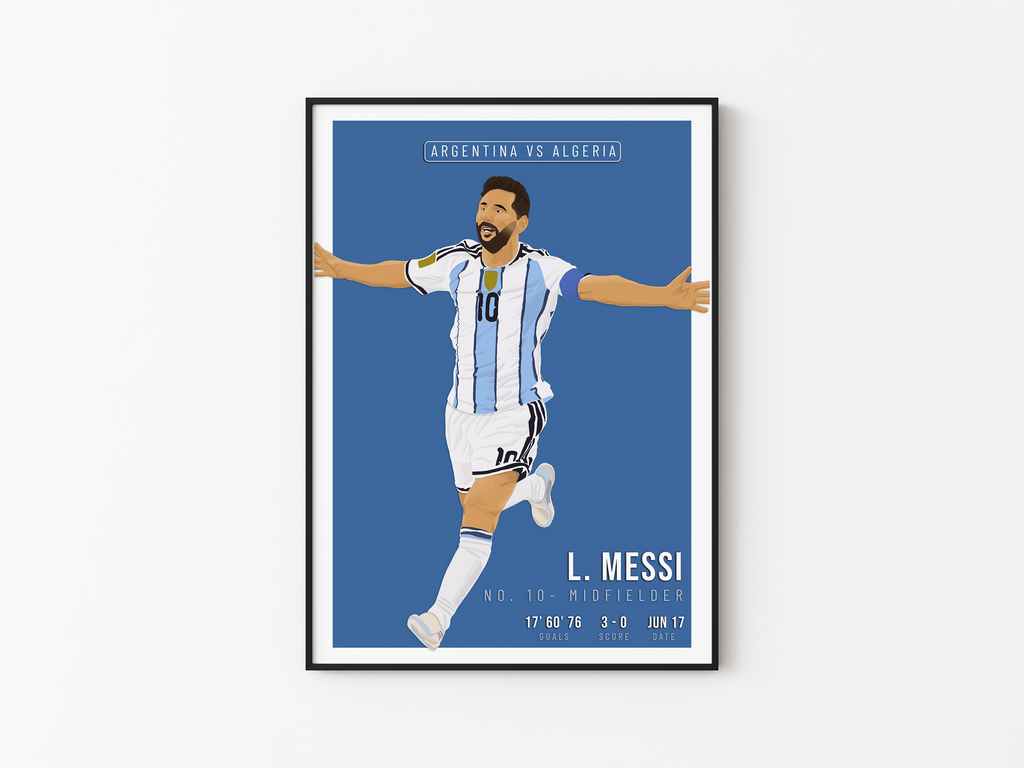 Lionel Messi Argentina Poster | Hand-Drawn Illustration | World Cup Football Art