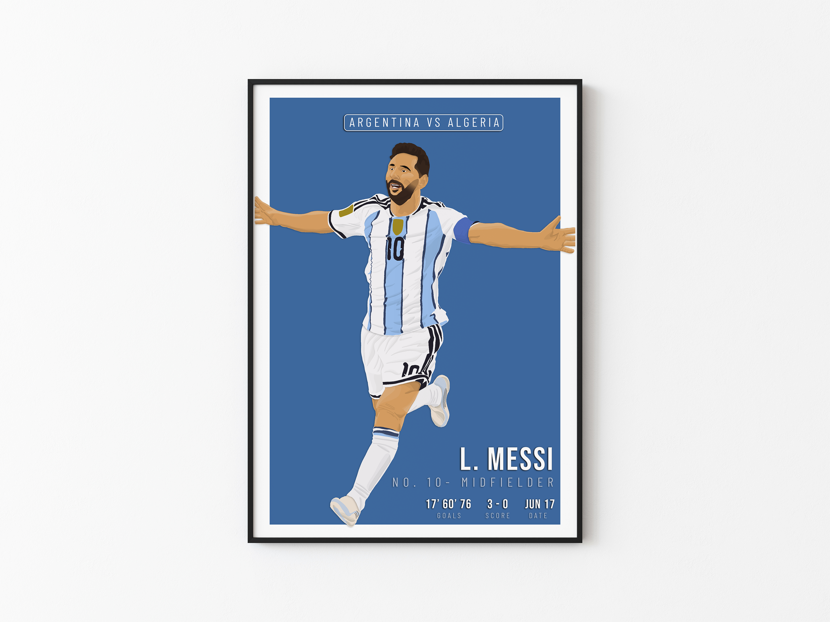 Lionel Messi Argentina Poster | Hand-Drawn Illustration | World Cup Football Art