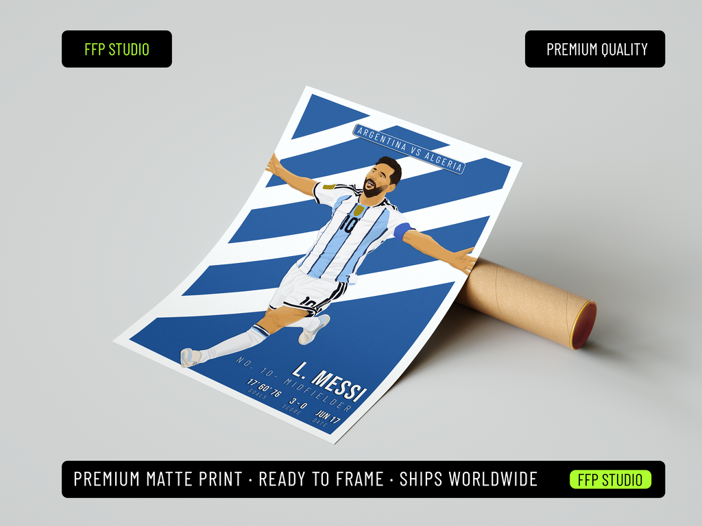 Lionel Messi Argentina Poster | Hand-Drawn Illustration | World Cup Football Art