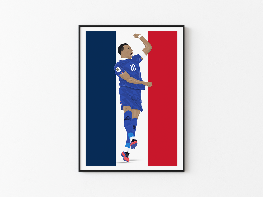 Kylian Mbappe France FC Poster | Hand-Drawn Illustration | Football Art