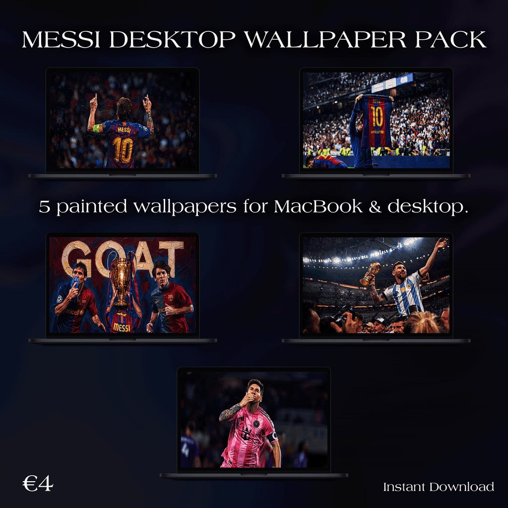 Messi Desktop Wallpaper Pack – 5 Painted Wallpapers for MacBook & PC | Digital Download