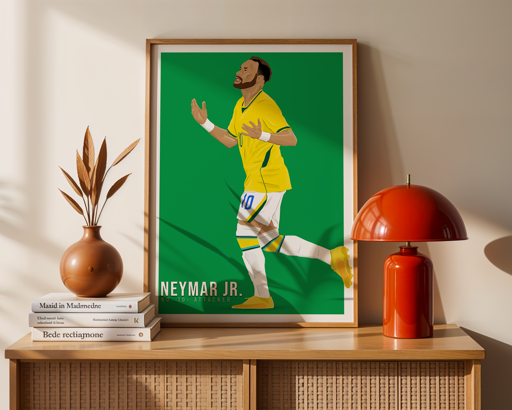 Neymar JR Brazil Poster | Hand-Drawn Illustration | World Cup Football Art
