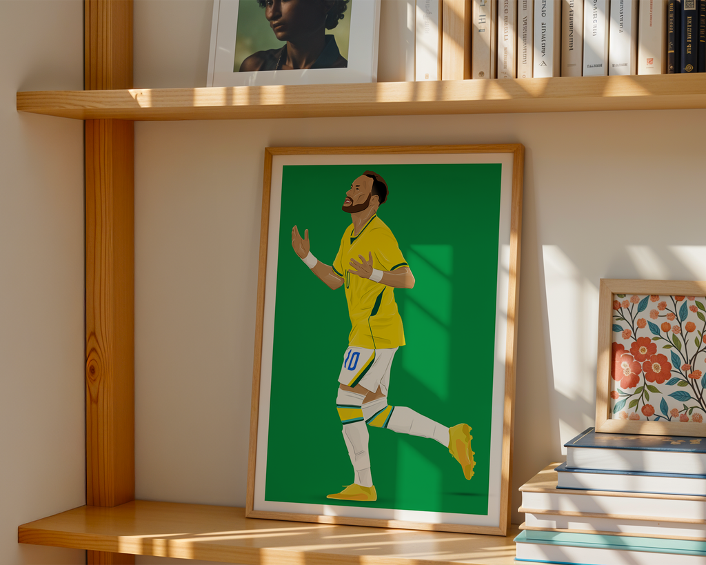 Neymar JR Brazil Poster | Hand-Drawn Illustration | World Cup Football Art