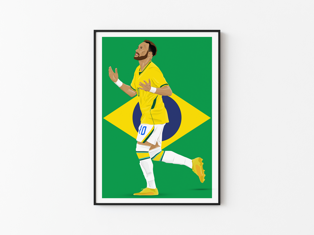 Neymar JR Brazil Poster | Hand-Drawn Illustration | World Cup Football Art