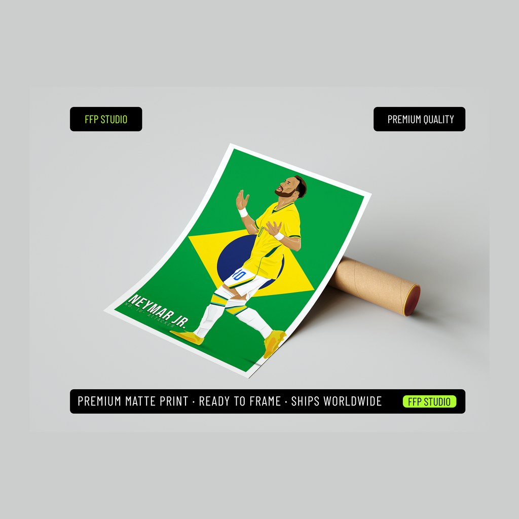 Neymar JR Brazil Poster | Hand-Drawn Illustration | World Cup Football Art