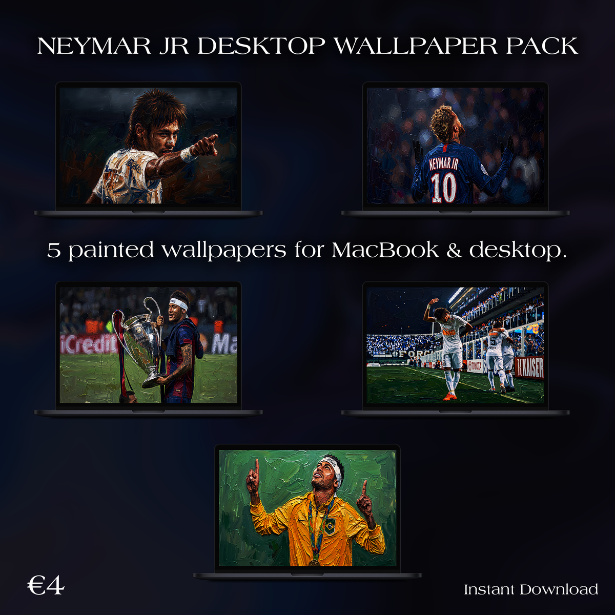 Football Wallpaper Bundle – 25 Painted Wallpapers for MacBook & PC | Messi, CR7, Neymar, Yamal & Icons
