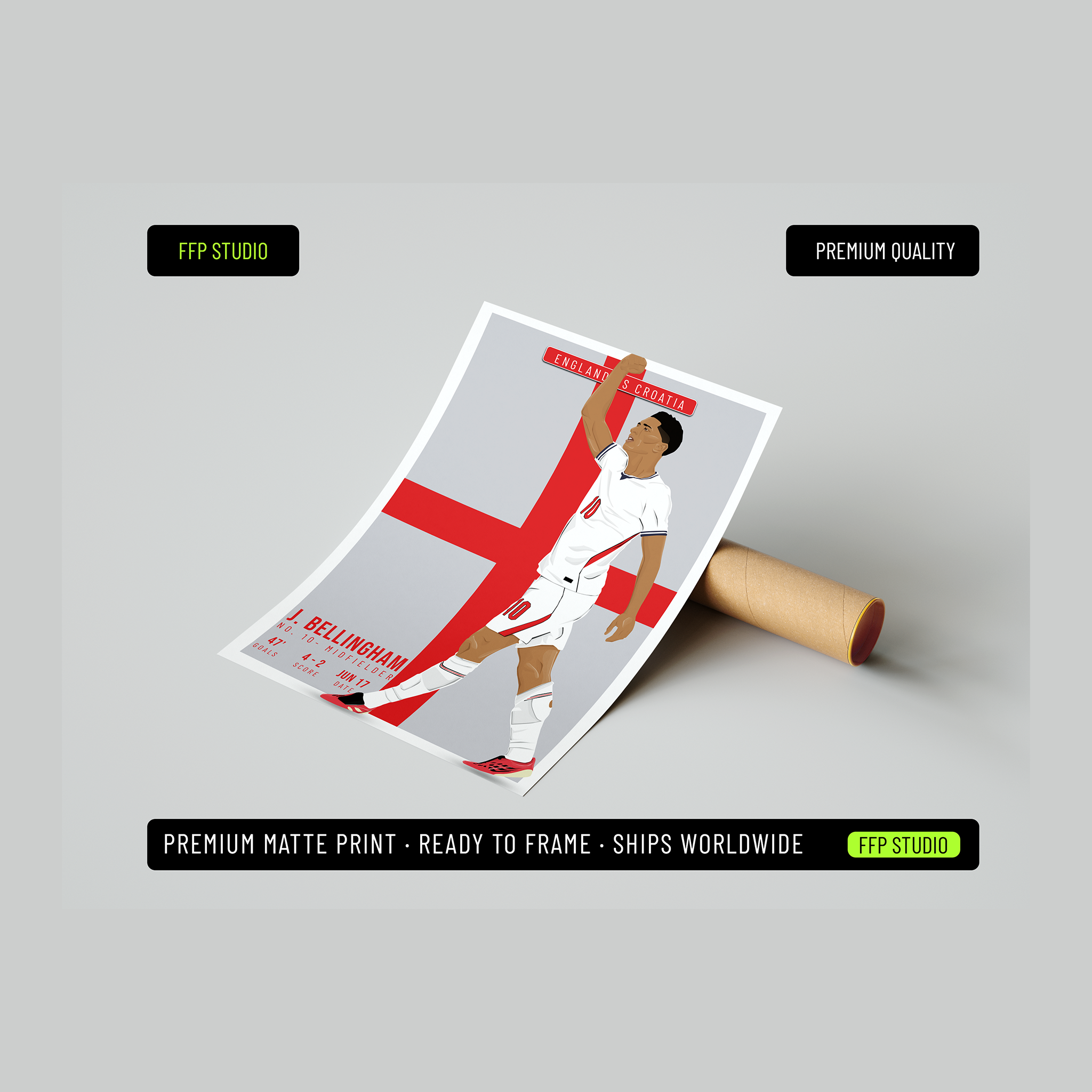 Jude Bellingham England Poster | Hand-Drawn Illustration | World Cup Football Art