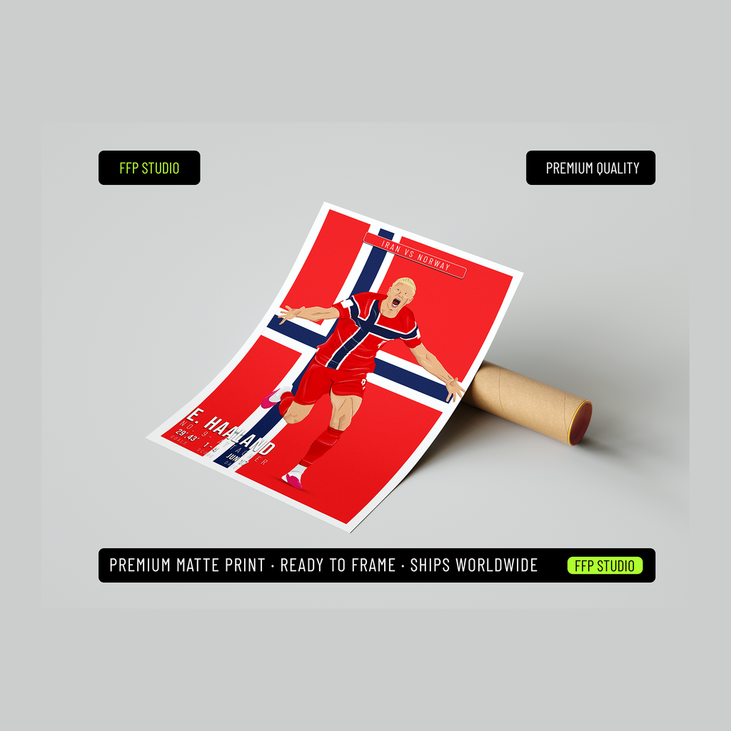 Erling Haaland Norway Poster | Hand-Drawn Illustration | World Cup Football Art
