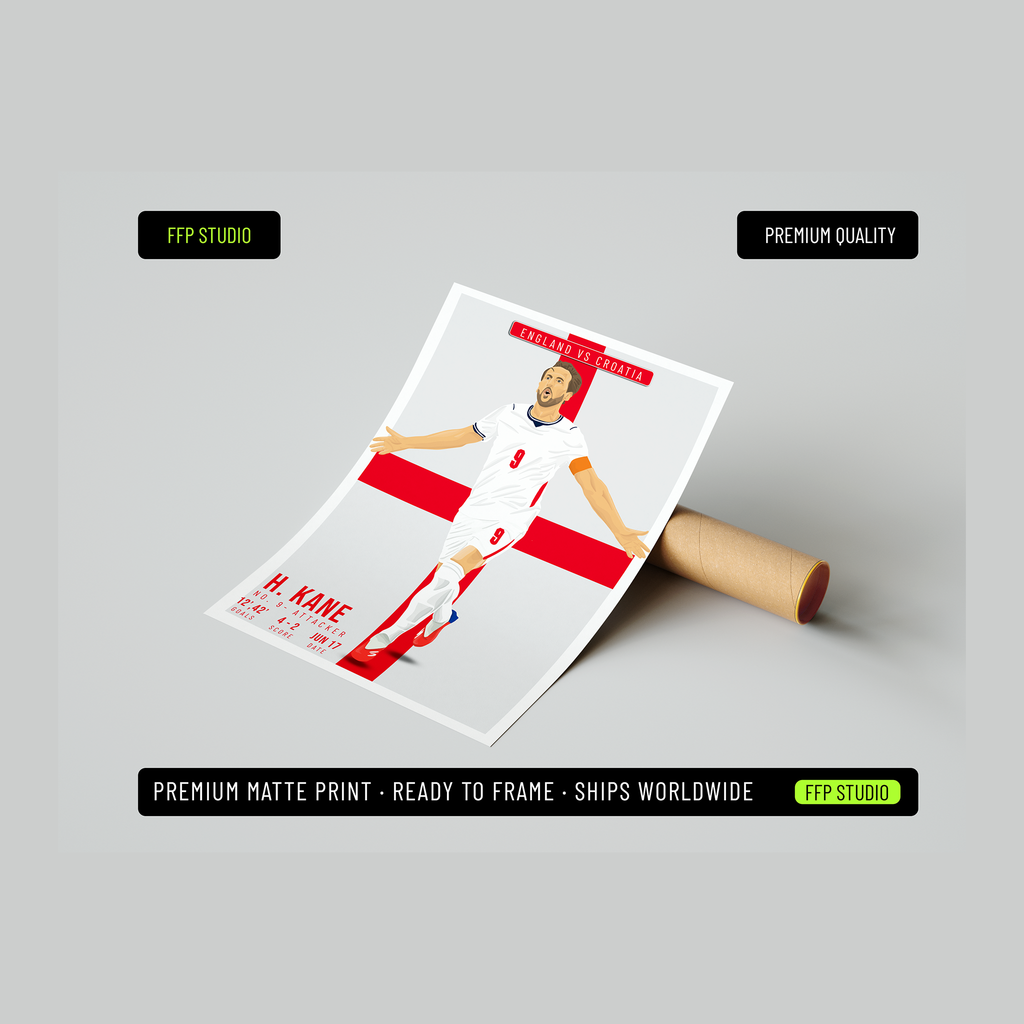 Harry Kane England Poster | Hand-Drawn Illustration | World Cup Football Art