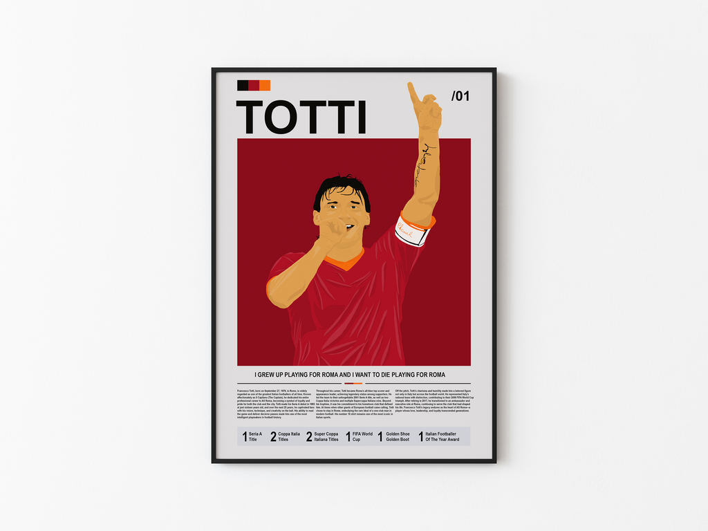Francesco Totti Bio - AS Roma Illustration Poster