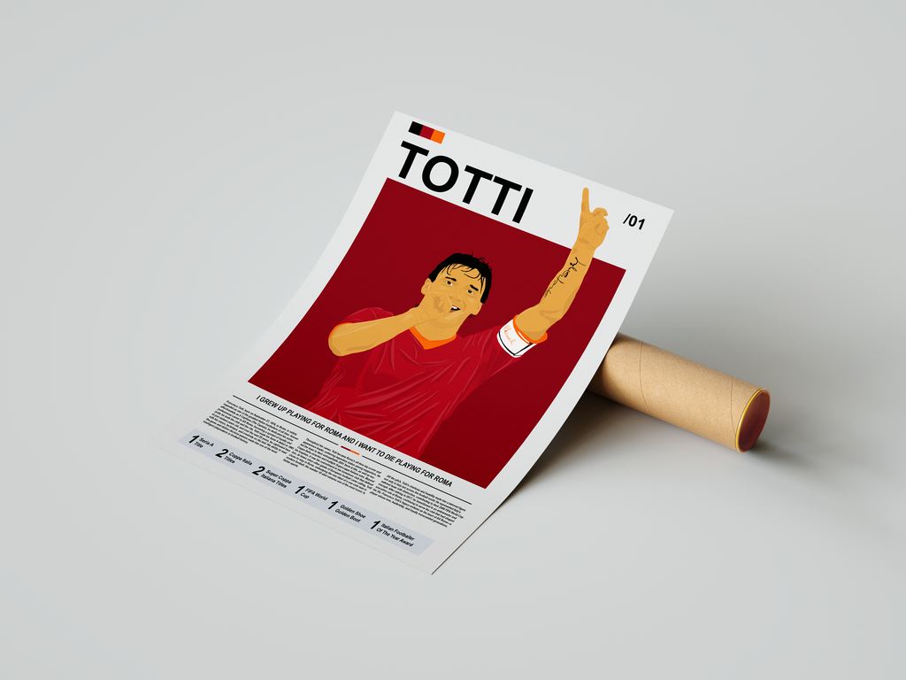 Francesco Totti Bio - AS Roma Illustration Poster